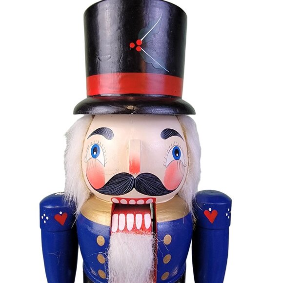 Vintage 90s 14 Inch Patriotic Nutcracker Wood Christmas Tree Home Decor Red Blue